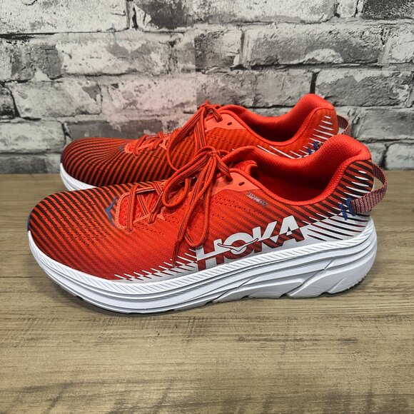 EUC HOKA Men's Rincon 2 Running Shoes Red & White w/ Blue Accents Size 10.5 - Picture 6 of 15